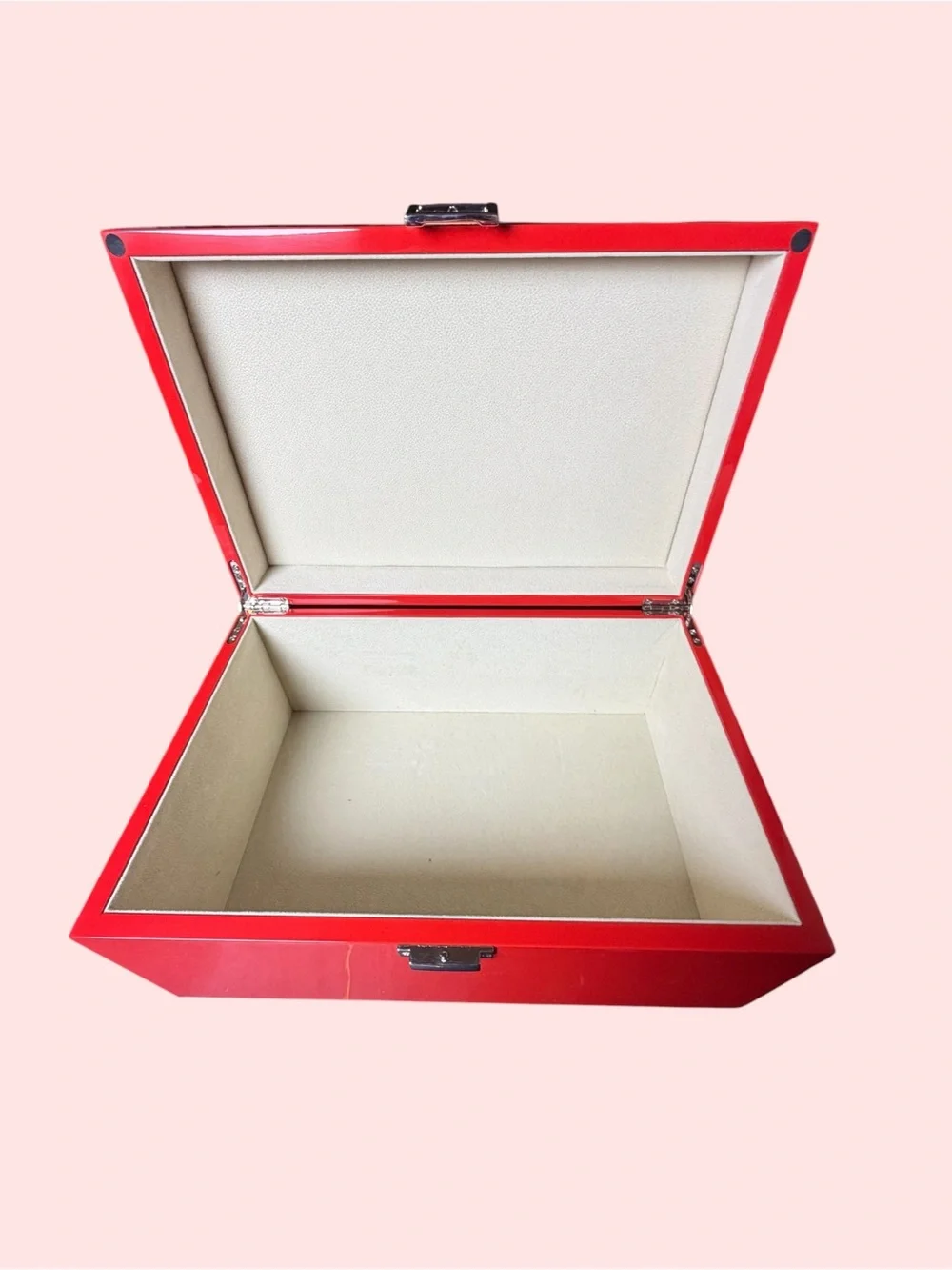 ALLURE BEAUTY Red Lacquered Storage Box with Cream Interior